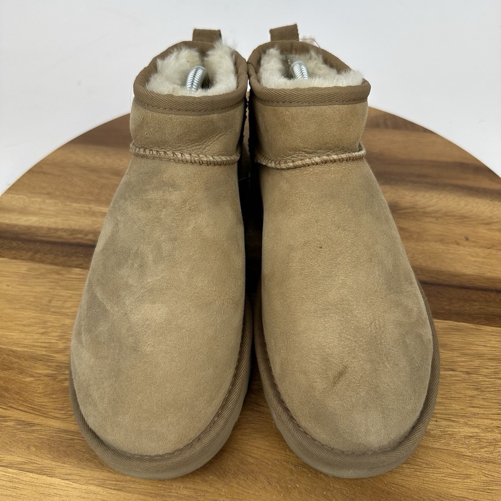 Womens Ugg Classic Ultra Mini Tan Shearling Lined Comfort Boots‎ Size 8 M GUC - Picture 6 of 9